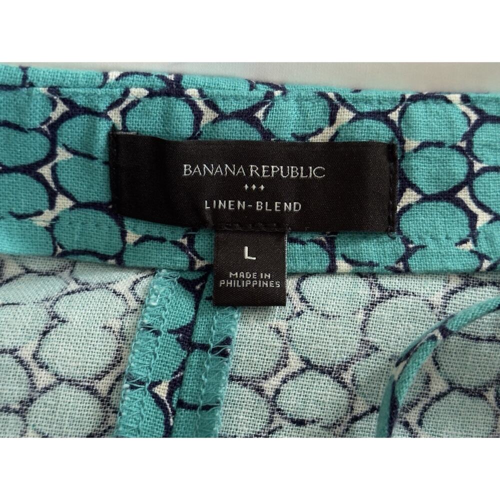 Banana Republic Teal Blue Geometric Linen Blend Midi Slip Dress Womens Large - Picture 6 of 8